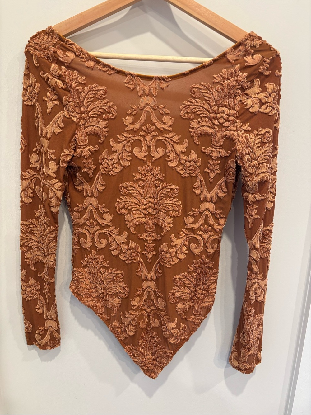 iris Burnt Orange Embroidered Long-Sleeve Bodysuit